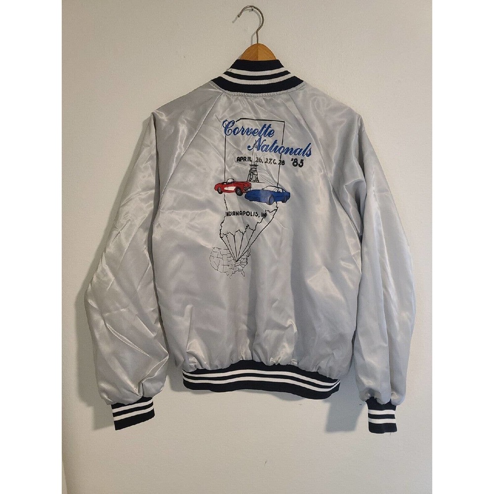Corvette Nationals 1985 Silver And Black Satan Jacket Large Never Worn New USA